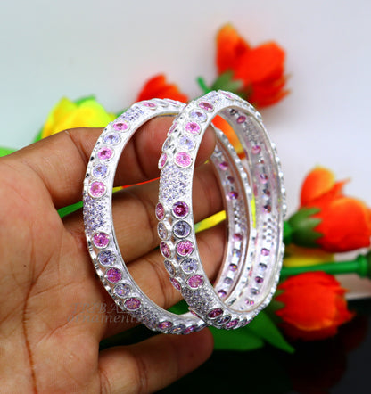 Sterling silver bangle with multicolor stones, stylish tribal wedding jewelry, handmade and personalized for brides by TRIBAL ORNAMENTS.