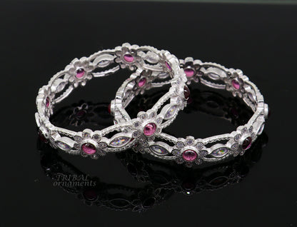 925 sterling silver bangle with multicolor stones, stylish tribal wedding jewelry, handcrafted by TRIBAL ORNAMENTS.