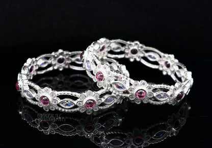 925 sterling silver bangle with multicolor stones, stylish tribal wedding jewelry by TRIBAL ORNAMENTS, perfect for brides.