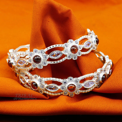 925 sterling silver tribal bangle with multicolor stones, stylish and handmade, ideal for brides and wedding jewelry.