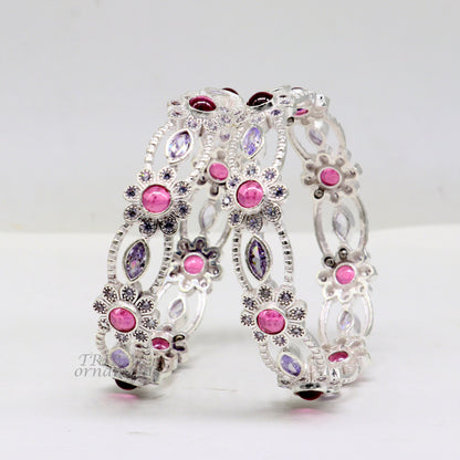 925 sterling silver bangle with multicolor stones, stylish tribal jewelry perfect for brides and weddings.