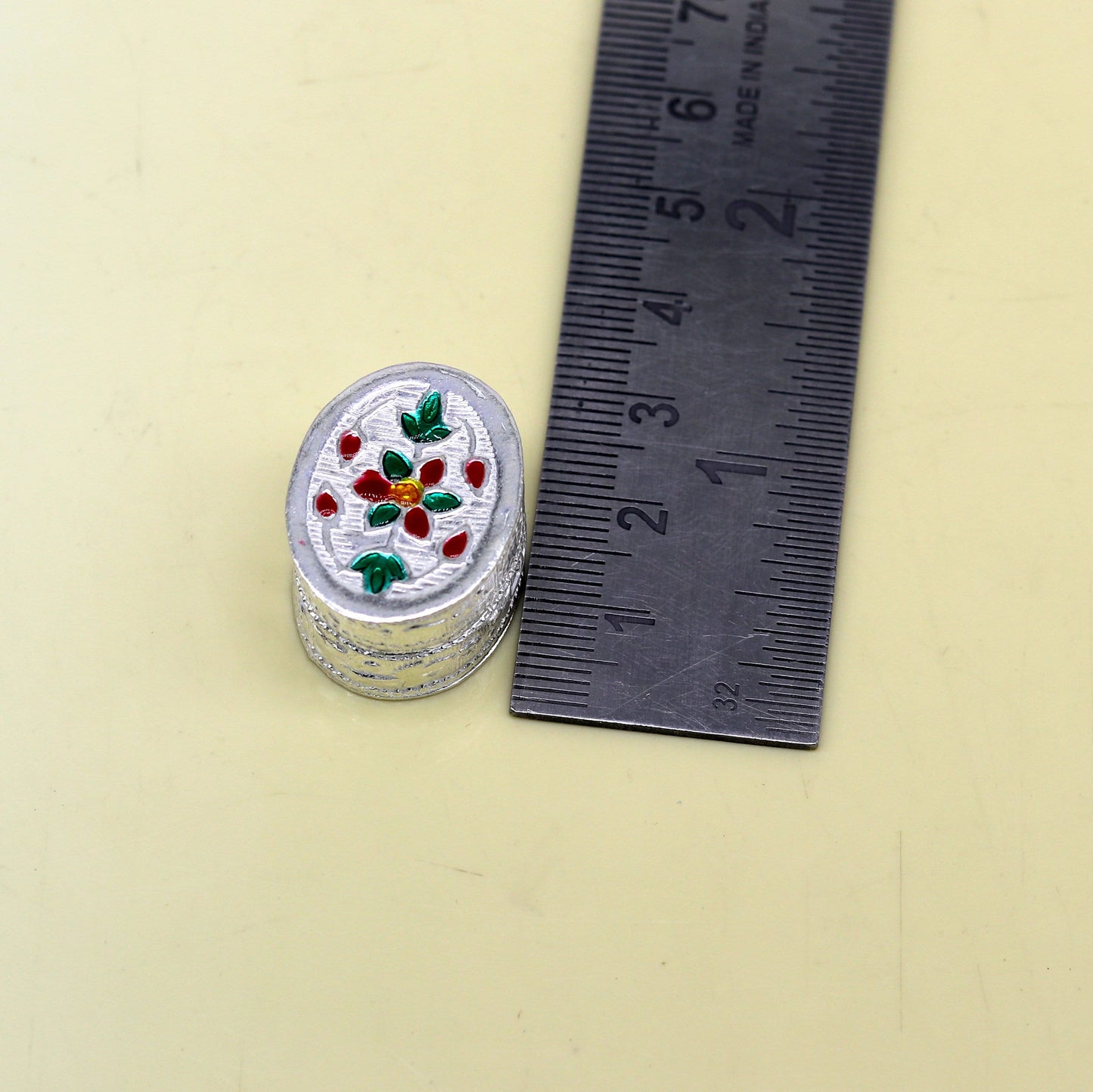 925 sterling silver handmade gorgeous oval shape small trinket box, floral enamel casket box,  gifting container box, silver article stb76 - TRIBAL ORNAMENTS