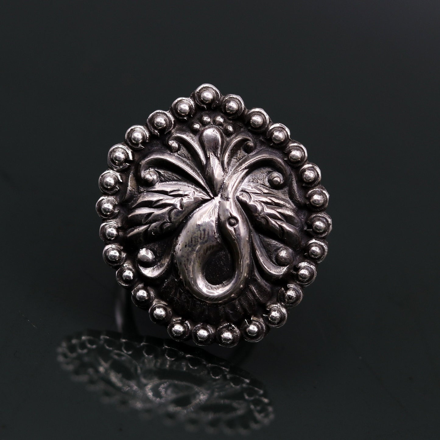 925 Sterling silver handmade gorgeous peacock design amazing pretty adjustable ring tribal jewelry temple ring sr234 - TRIBAL ORNAMENTS