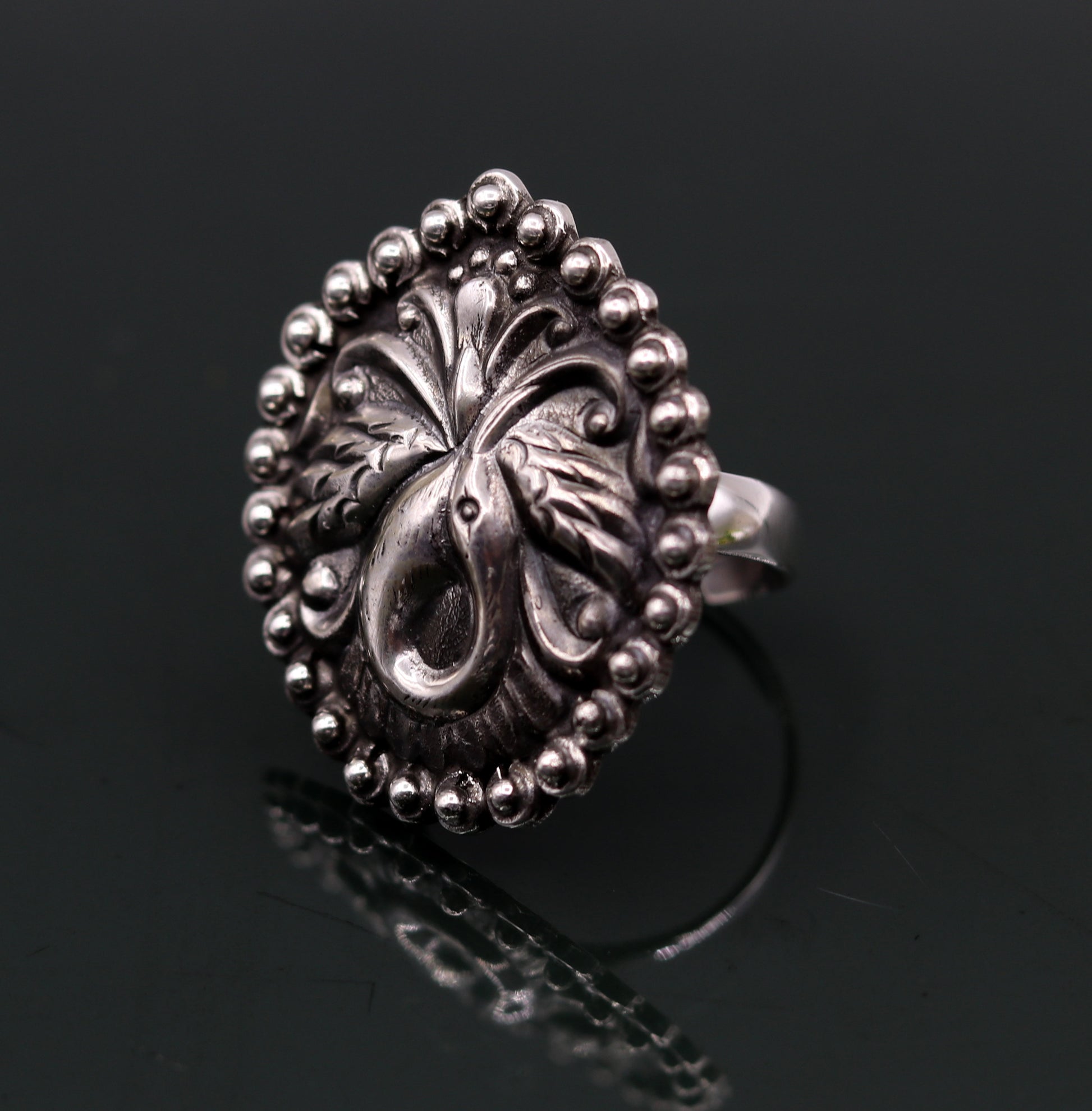 925 Sterling silver handmade gorgeous peacock design amazing pretty adjustable ring tribal jewelry temple ring sr234 - TRIBAL ORNAMENTS