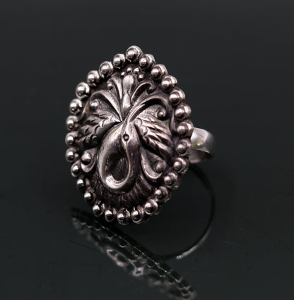 925 Sterling silver handmade peacock design tribal temple ring with adjustable band from Tribal Ornaments.