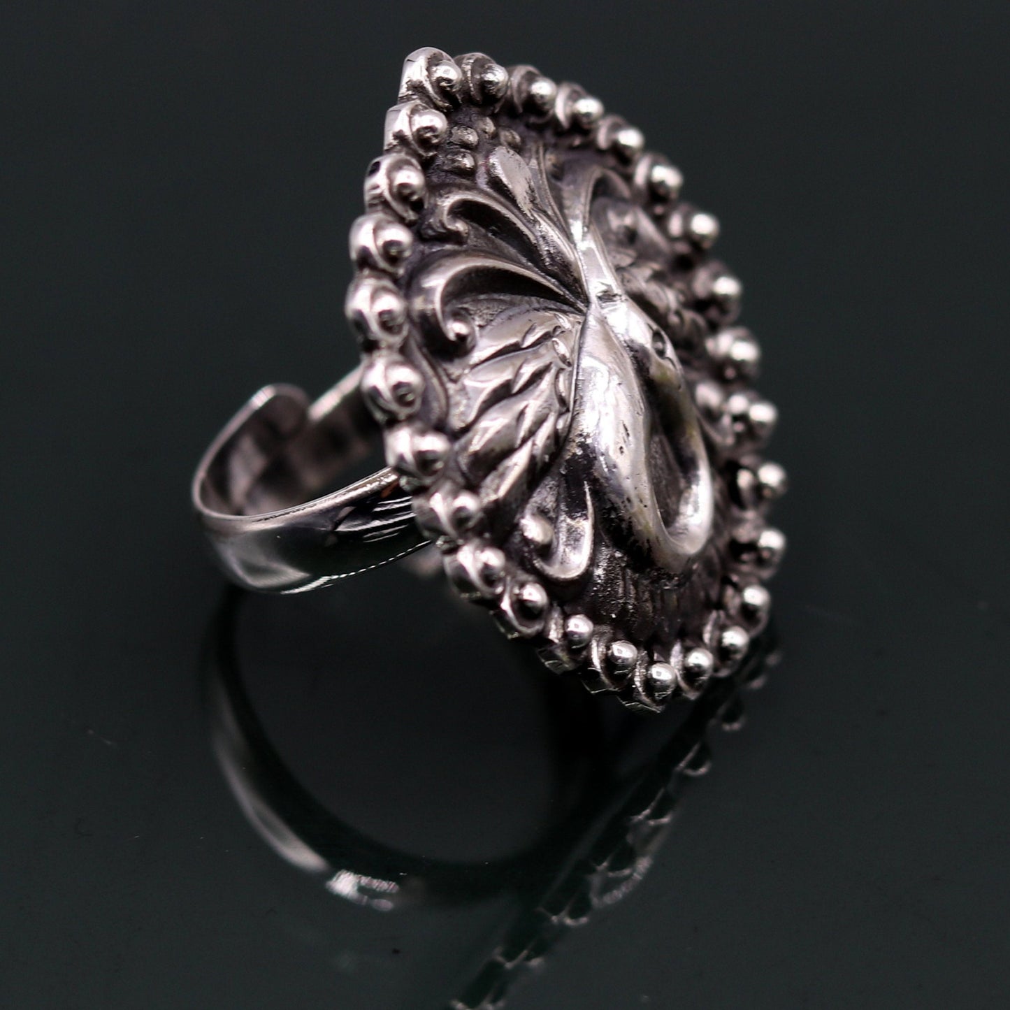 925 Sterling silver handmade gorgeous peacock design amazing pretty adjustable ring tribal jewelry temple ring sr234 - TRIBAL ORNAMENTS
