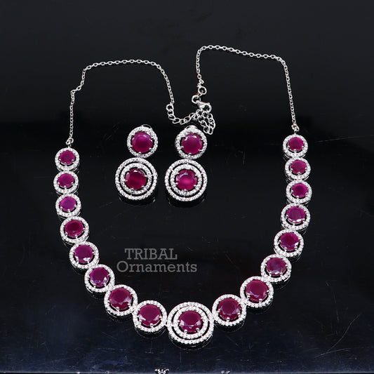 925 sterling silver necklace with pink cubic zircon stones, featuring intricate work and a bridal charm, part of a custom jewelry set.