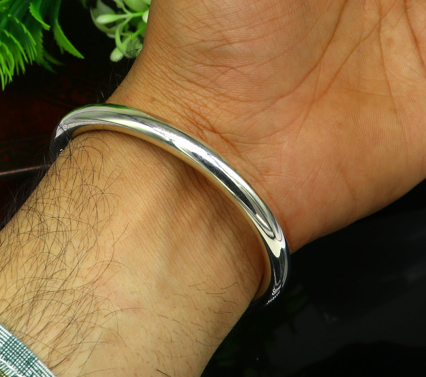 925 sterling silver handmade gorgeous Plain bright stylish kada with rudraksha beads open face kada bracelet jewelry from india nsk81 - TRIBAL ORNAMENTS