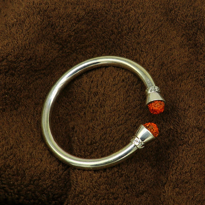 925 sterling silver Rudraksha beads open face bangle cuff by TRIBAL ORNAMENTS, featuring bright, handmade, stylish jewelry design.