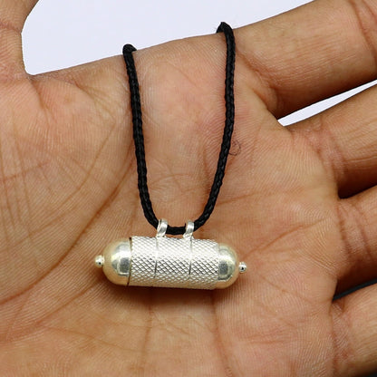 925 silver round amulet box pendant with tribal design, handcrafted mantra box jewelry, silver Tabiz tribal jewelry by Tribal Ornaments