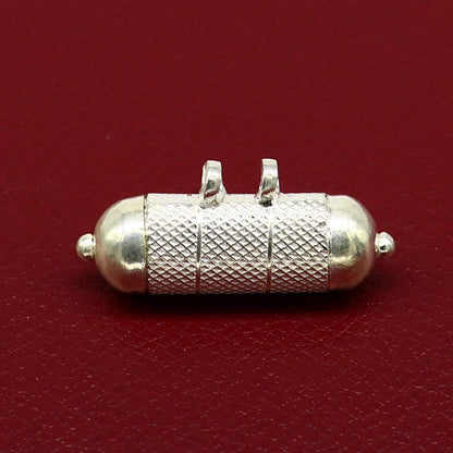 Sterling silver round amulet box pendant with tribal design, handmade tribal jewelry, featuring a mantra and tabiz style.