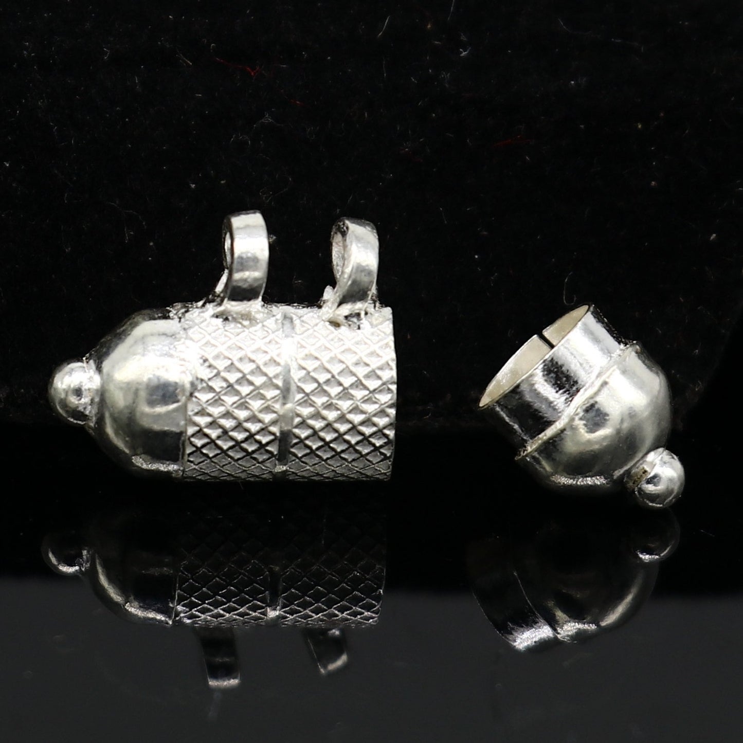 Handmade 925 sterling silver round amulet box pendant with tribal design, featuring a mantra box and silver tabiz, tribal jewelry style.