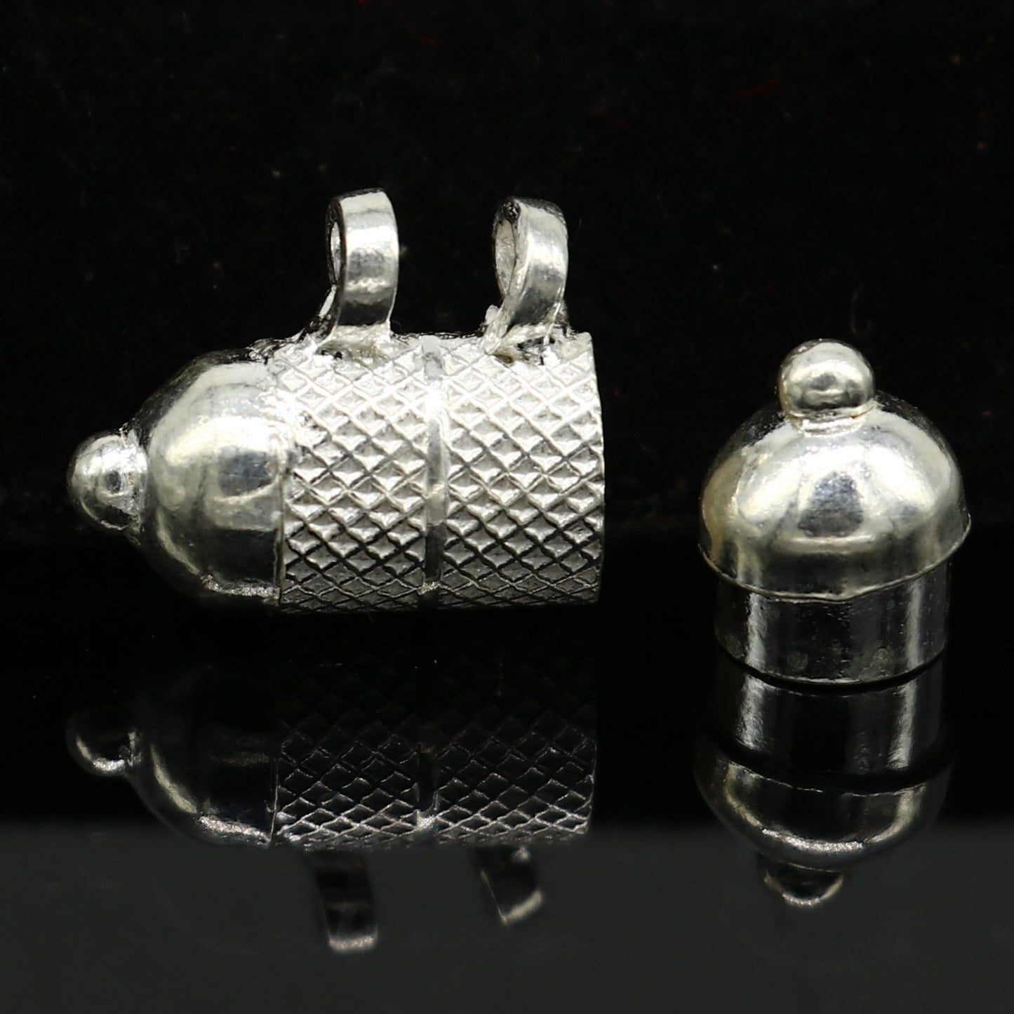 Handmade 925 sterling silver round amulet box pendant with tribal design, featuring a mantra box and silver Tabiz tribal jewelry.