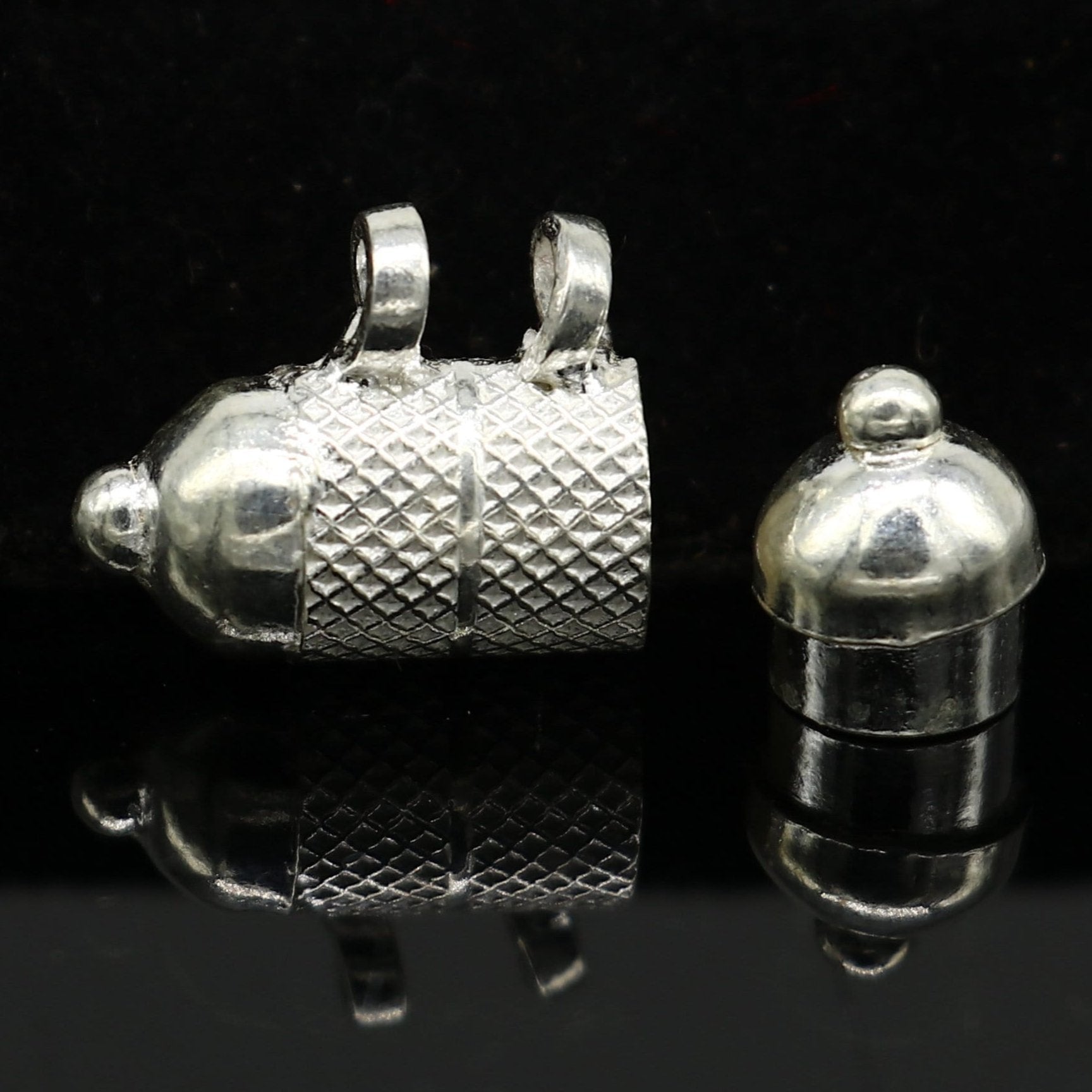 Handmade 925 sterling silver round amulet box pendant with tribal design, featuring a mantra box and silver Tabiz tribal jewelry.