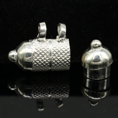 Handmade 925 sterling silver round amulet box pendant with tribal design, featuring a mantra box and silver Tabiz tribal jewelry.