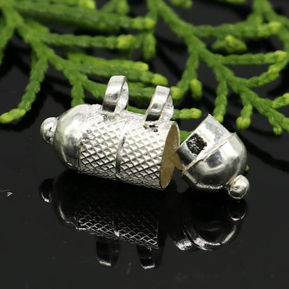 Sterling silver round amulet box pendant with tribal design, handmade mantra box jewelry, silver Tabiz box by TRIBAL ORNAMENTS.