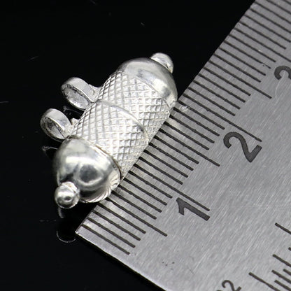 Sterling silver round amulet box pendant with tribal design, handmade mantra box jewelry by Tribal Ornaments.