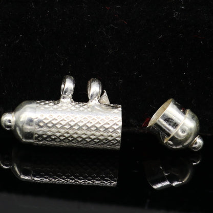 925 sterling silver round amulet box pendant with intricate design, handmade tribal jewelry featuring mantra and tabiz for protection