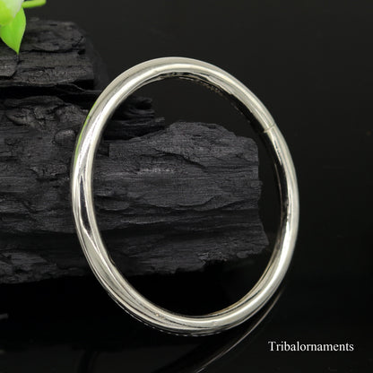 925 sterling silver adjustable bangle bracelet by TRIBAL ORNAMENTS, featuring a shiny, handmade design for girls' personalized jewelry.