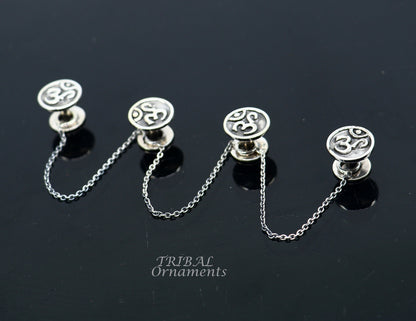 925 Sterling silver handmade gorgeous sign Aum or OM design buttons or cufflinks  for men's kurta, best gifting jewelry occasions btn02 - TRIBAL ORNAMENTS