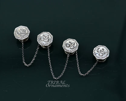 925 Sterling silver handmade gorgeous sign Aum or OM design buttons or cufflinks  for men's kurta, best gifting jewelry occasions btn03 - TRIBAL ORNAMENTS