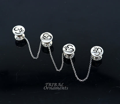 925 Sterling silver handmade gorgeous sign Aum or OM design buttons or cufflinks  for men's kurta, best gifting jewelry occasions btn04 - TRIBAL ORNAMENTS