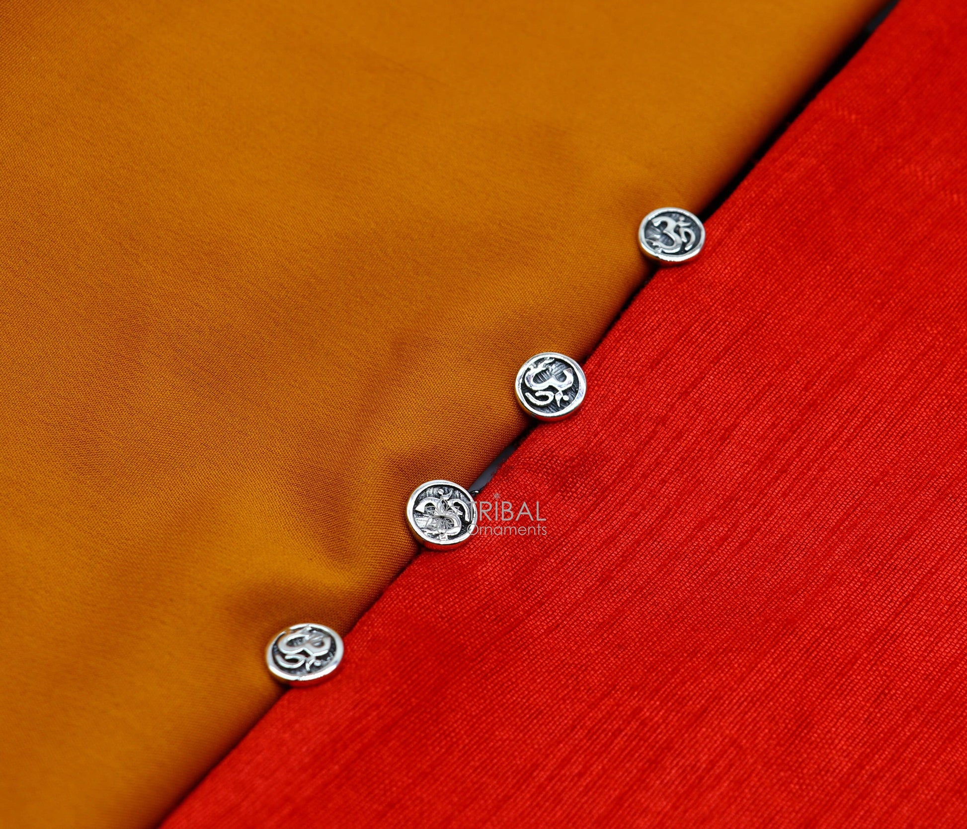 925 Sterling silver handmade Aum OM design cufflinks or buttons by TRIBAL ORNAMENTS, featuring intricate tribal-inspired jewelry details.