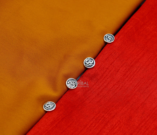 925 Sterling silver handmade Aum OM design cufflinks or buttons by TRIBAL ORNAMENTS, featuring intricate tribal-inspired jewelry details.