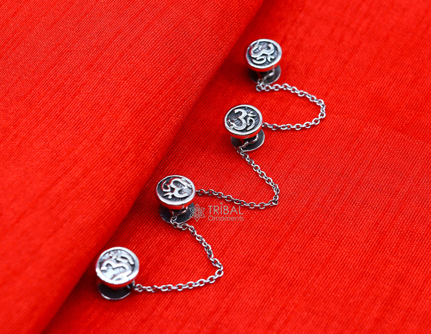 925 Sterling silver handmade OM sign cufflinks by TRIBAL ORNAMENTS, featuring intricate tribal design for kurtas and jewelry gifting.