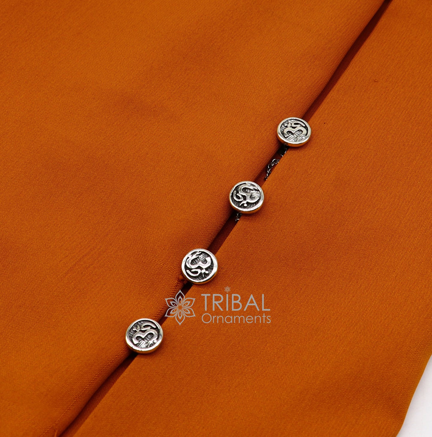 925 Sterling silver handmade Aum OM design cufflinks or buttons by TRIBAL ORNAMENTS for kurtas, high-quality traditional jewelry accessory