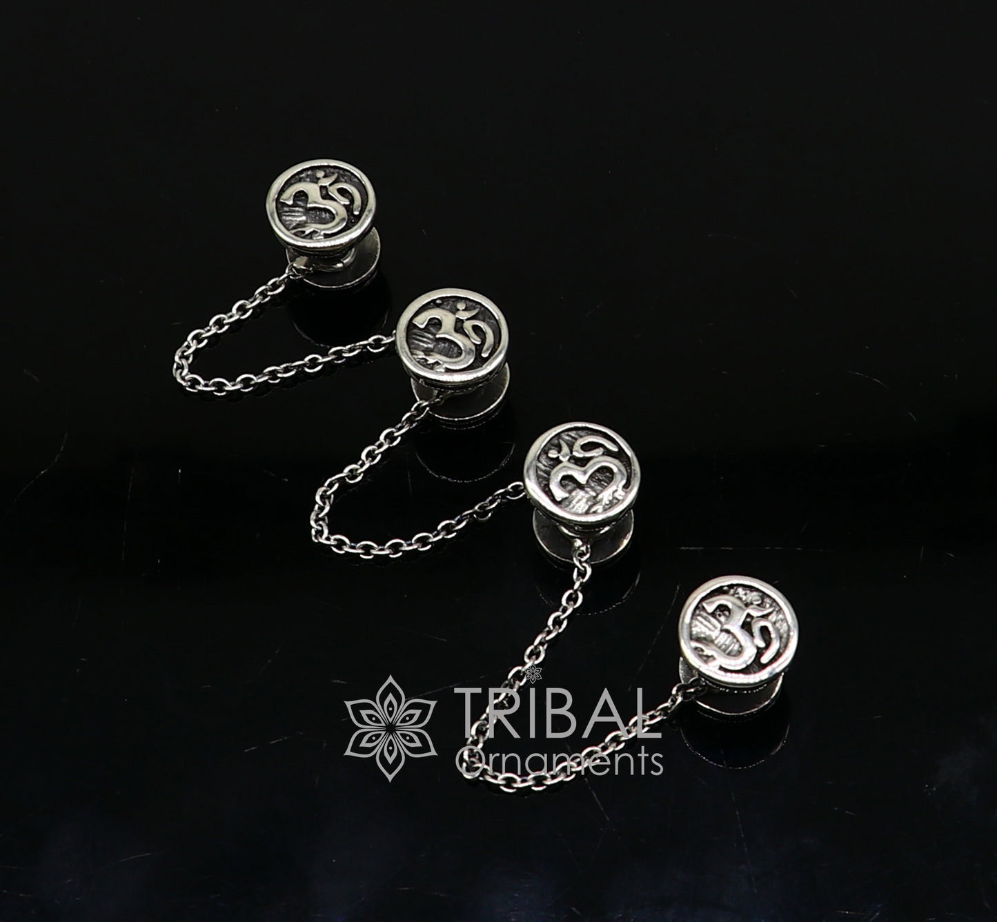 925 Sterling silver handmade Aum OM design cufflinks or buttons by TRIBAL ORNAMENTS, featuring high-quality craftsmanship for kurtas.