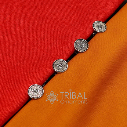 925 Sterling silver handmade Aum OM design cufflinks or buttons by TRIBAL ORNAMENTS, ideal for kurtas and elegant gifting.