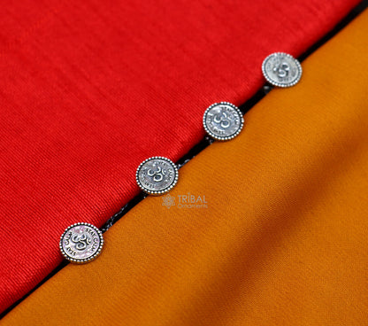 925 Sterling silver handmade Aum OM design cufflinks or buttons by TRIBAL ORNAMENTS, featuring high-quality craftsmanship for kurtas.