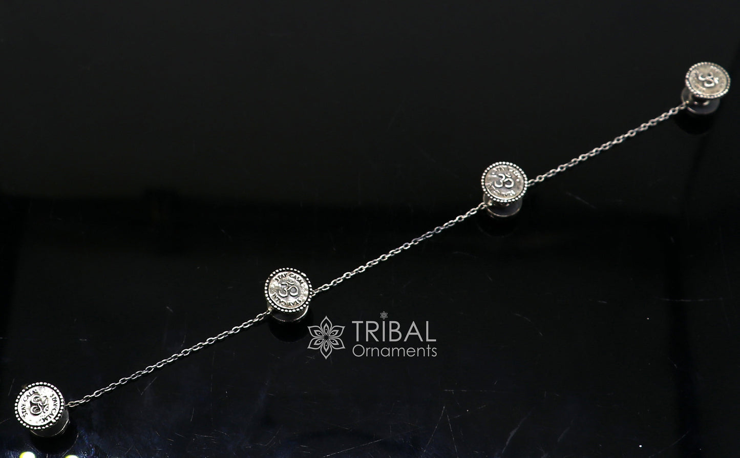 925 Sterling silver handmade Aum OM design cufflinks or buttons by Tribal Ornaments, featuring intricate religious symbol craftsmanship.