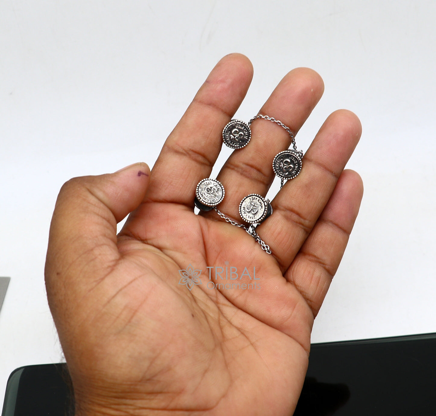 925 Sterling silver handmade Aum OM design buttons or cufflinks by TRIBAL ORNAMENTS for kurtas, high-quality traditional jewelry accessory