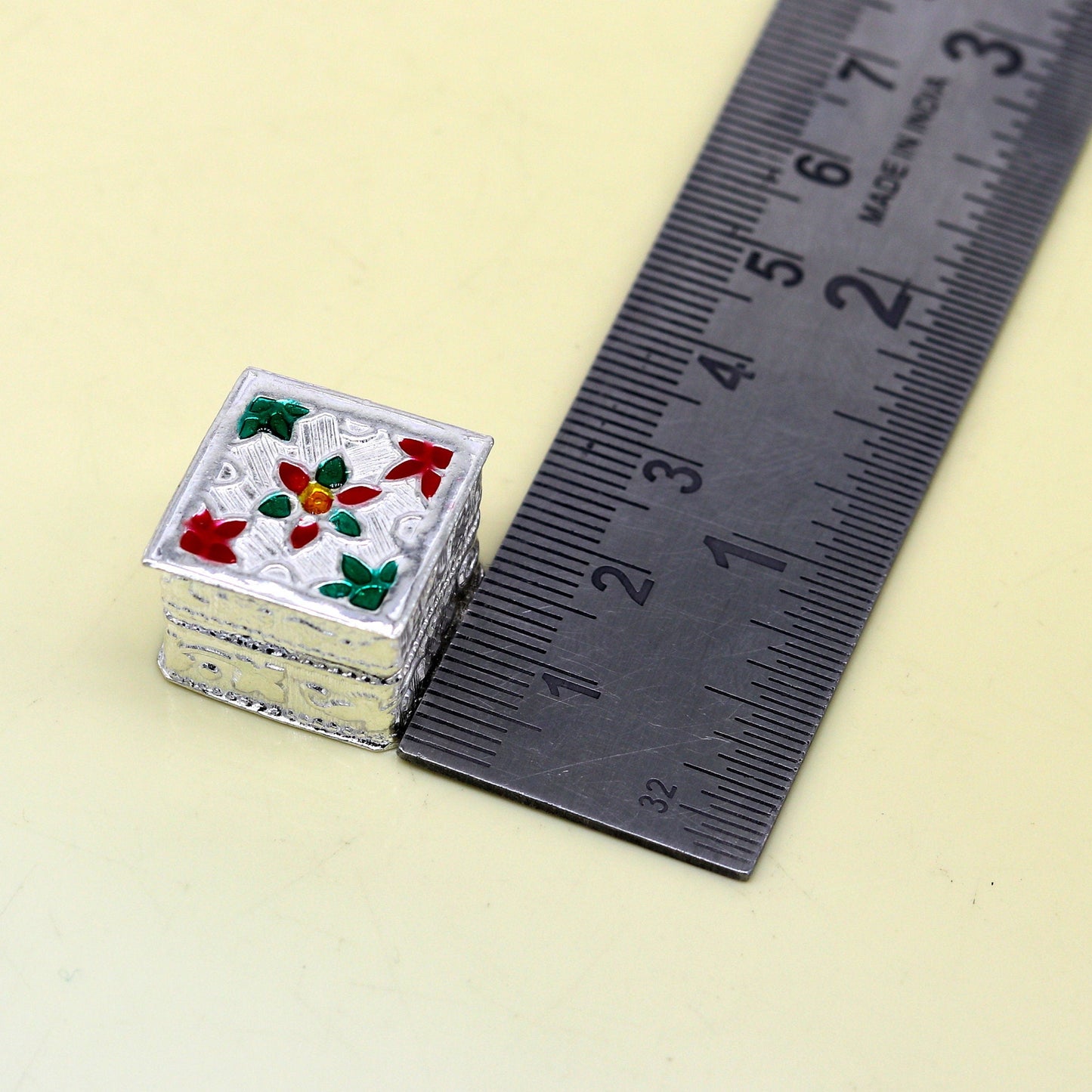 925 sterling silver handmade small trinket box with floral enamel design, decorative casket container by TRIBAL ORNAMENTS
