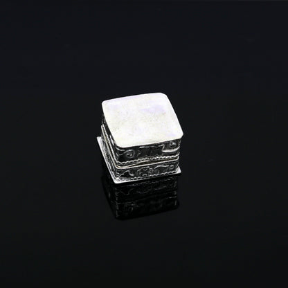 Sterling silver handmade trinket box with floral enamel design, small casket-style jewelry container by TRIBAL ORNAMENTS.