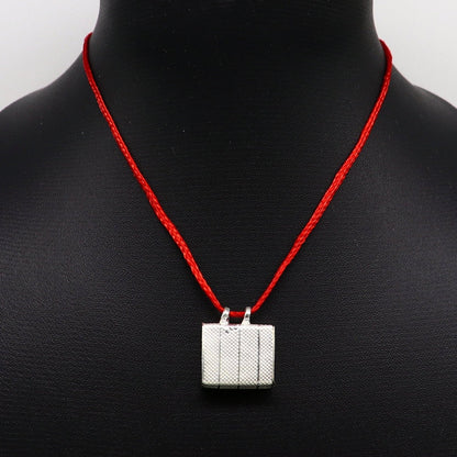 925 sterling silver square-shaped amulet box pendant with intricate handmade design, mantra box, and kavacham style by Tribal Ornaments