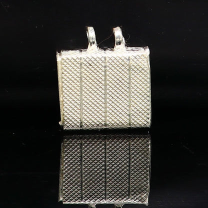 Handmade 925 sterling silver square amulet box pendant with intricate tribal design, mantra box, and Tabiz Kavacham style.
