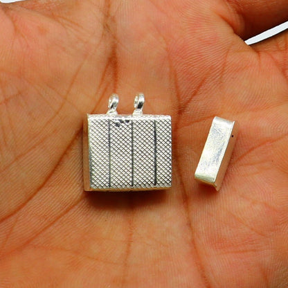 Handmade 925 sterling silver square amulet box pendant with intricate design, mantra box, tribal style jewelry.