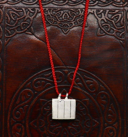 Handmade 925 sterling silver square amulet box pendant with intricate design, mantra box, and tabiz kavacham from Tribal Ornaments.