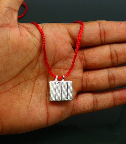 Square-shaped 925 sterling silver amulet box pendant with intricate handmade design, tribal ornament style, mantra box, tabiz kavacham.
