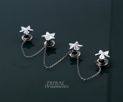 925 Sterling silver handmade star design cufflinks for men's kurta, featuring intricate tribal ornament craftsmanship.