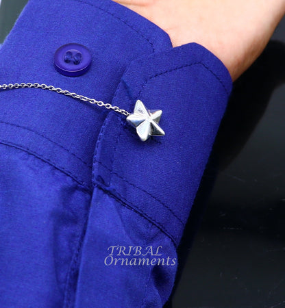 925 Sterling silver Star design buttons or cufflinks for men's kurta, handcrafted by TRIBAL ORNAMENTS, perfect for gifting occasions.