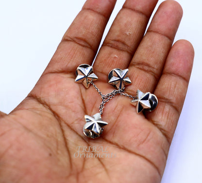 925 Sterling silver star design buttons or cufflinks for men's kurta, handmade tribal jewelry, ideal for gifting occasions.