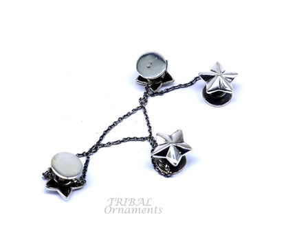 925 Sterling silver handmade star design buttons or cufflinks for men's kurta, featuring intricate tribal ornament craftsmanship.