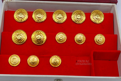 Set of 13 handmade 925 sterling silver sun face design buttons by TRIBAL ORNAMENTS for men's coat or suit.