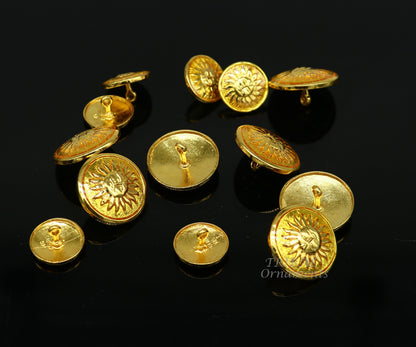 Set of 13 handmade 925 silver sun face design buttons by TRIBAL ORNAMENTS for men's coats or suits, stylish and versatile jewelry.