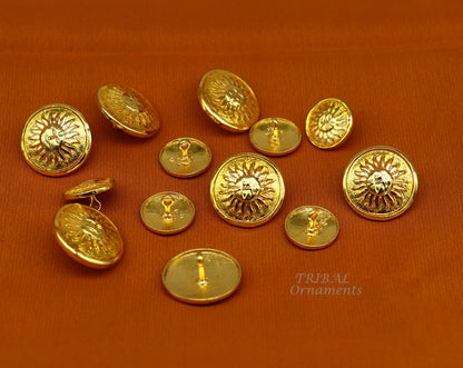 Set of 13 handmade 925 sterling silver sun face design buttons for men's coat or suit, crafted by TRIBAL ORNAMENTS.