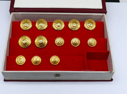 Set of 13 handmade 925 sterling silver sun face design buttons for men’s coat or suit by TRIBAL ORNAMENTS.